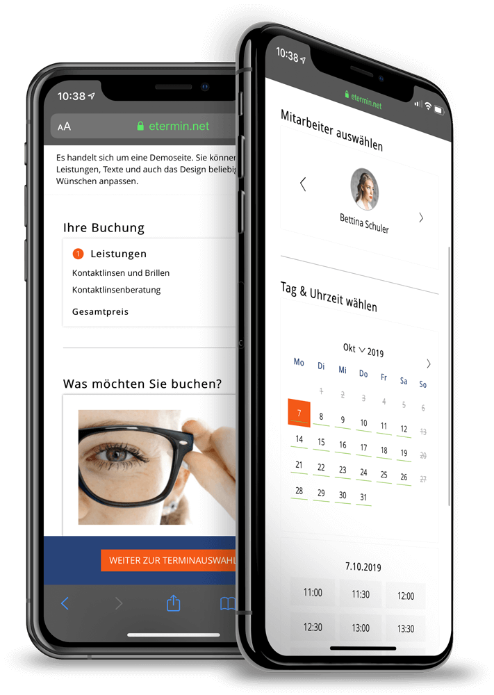 Smarte Online Terminbuchung und Terminkalender für Augenoptiker von eTermin