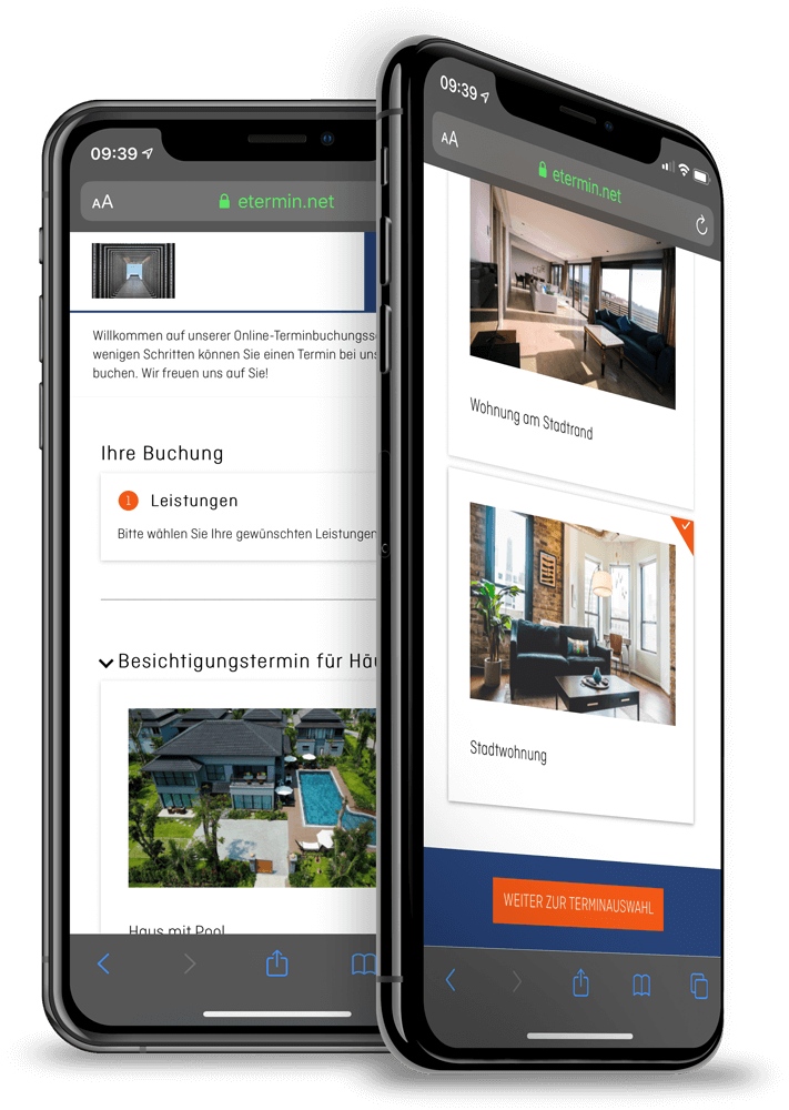 Online-Terminvereinbarung und Terminbuchung für Immobilienmakler / Immobilienbüros von eTermin