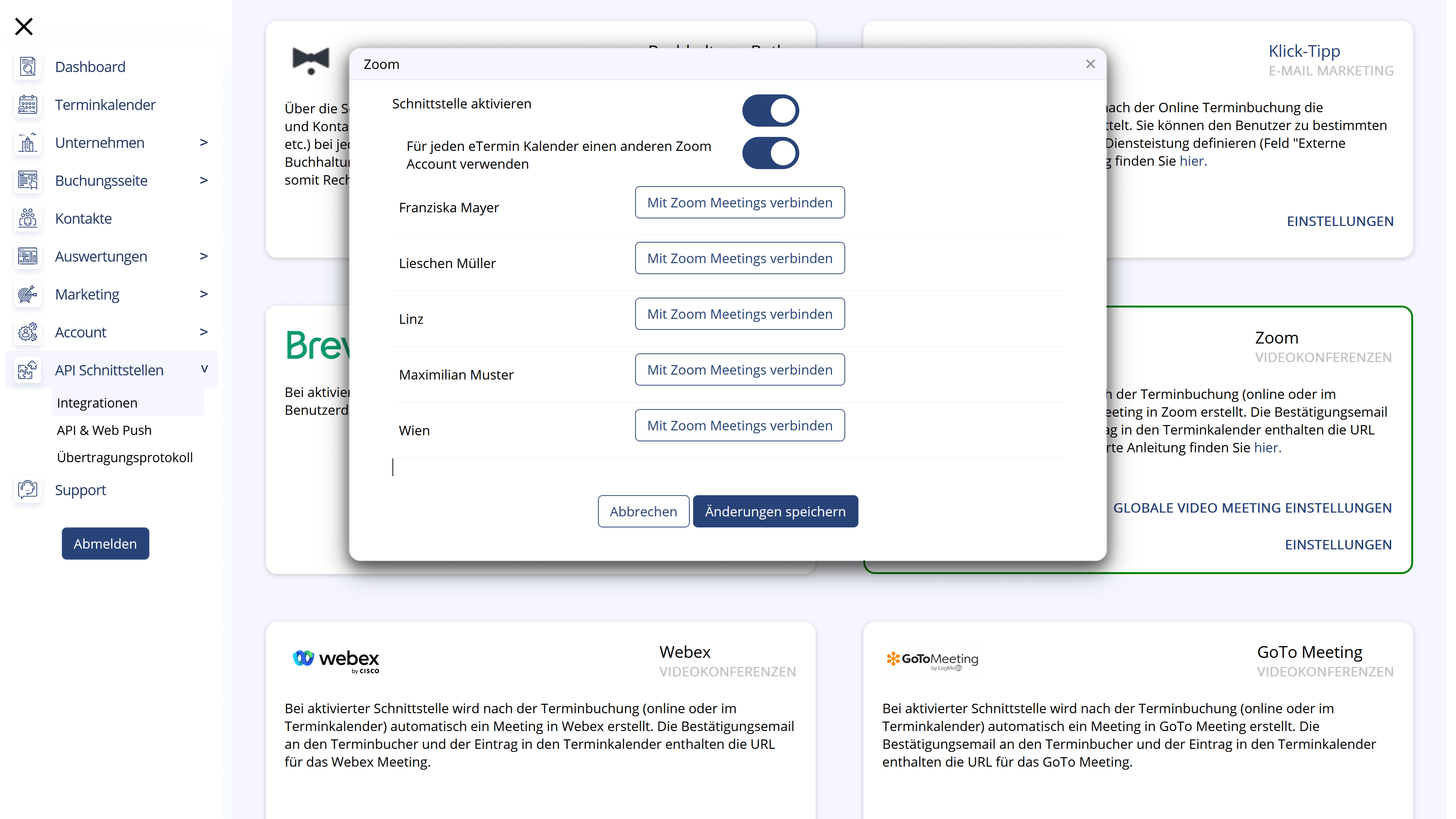 Online Terminplaner und Terminbuchung - API Einstellungen